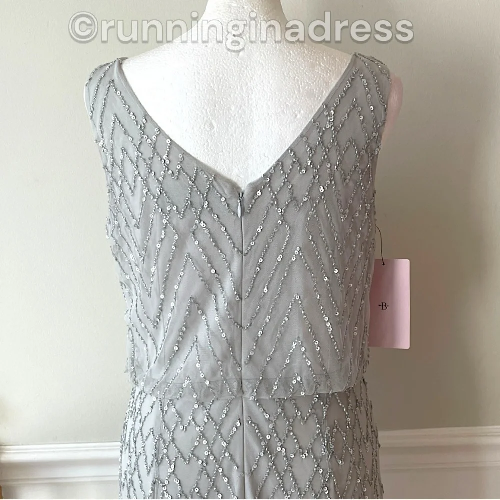 NWT BHLDN Anthropologie Blaise Gown Silver Gray Hand Beaded Geo Dress 8 - Picture 10 of 15